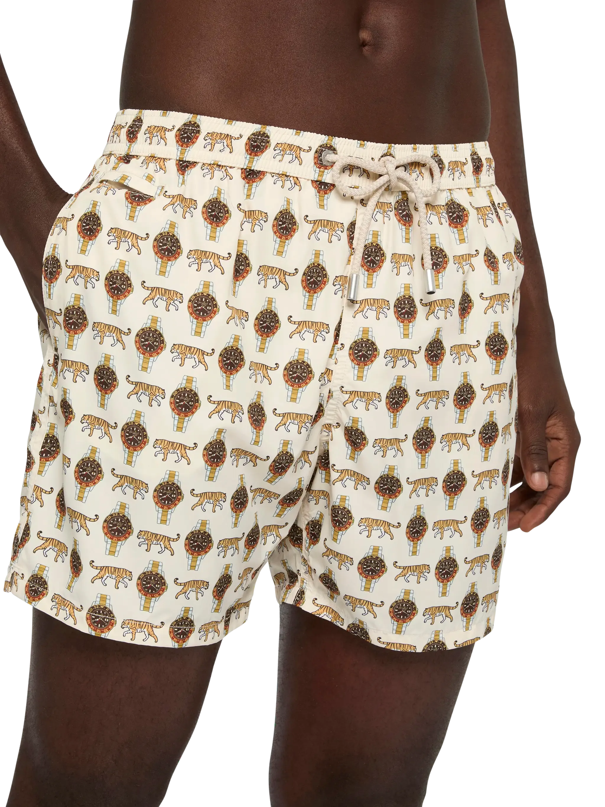 Lightweight fabric swim shorts Lighting with watch print