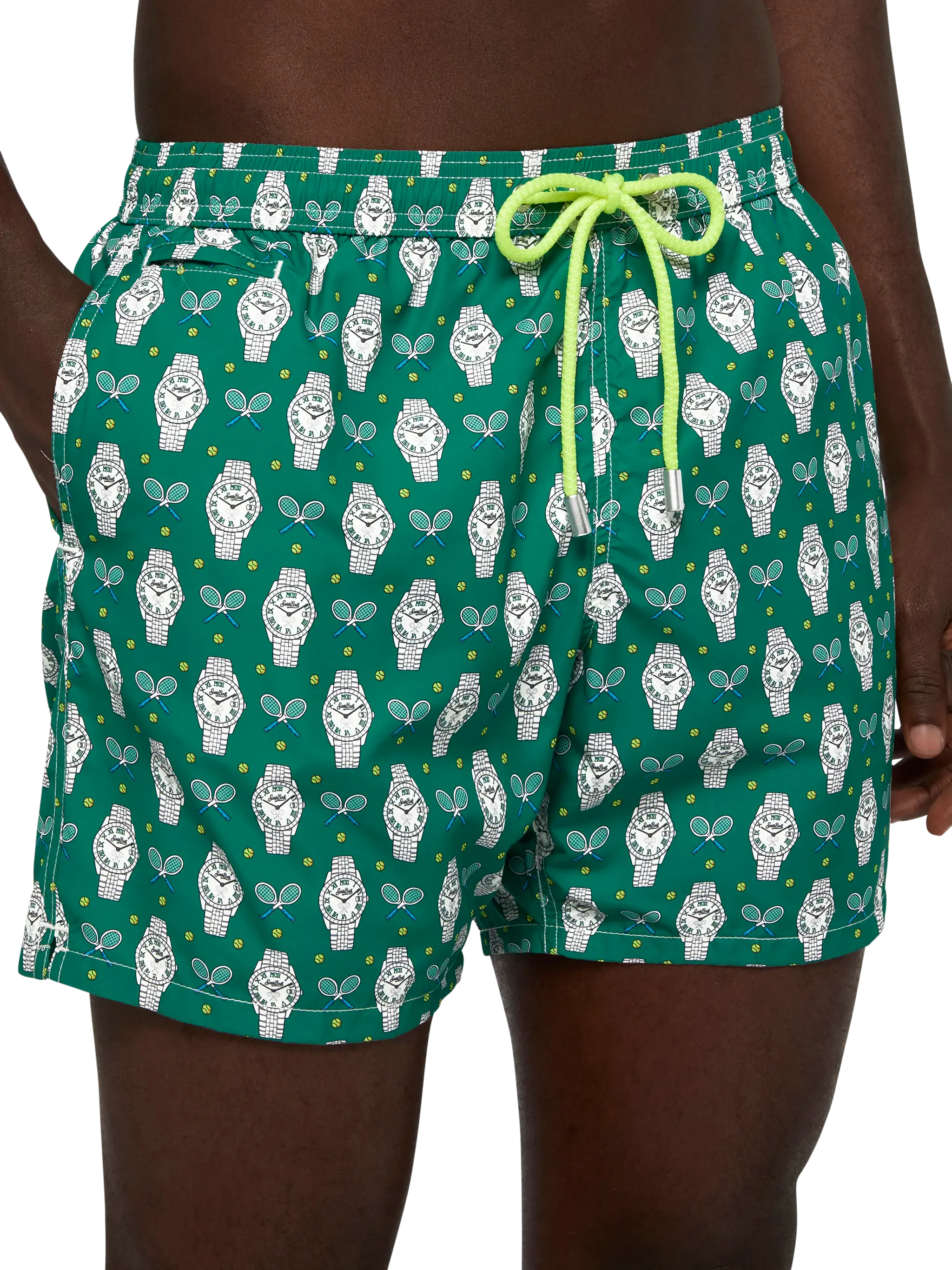 Lightweight fabric swim shorts Lighting with watch print