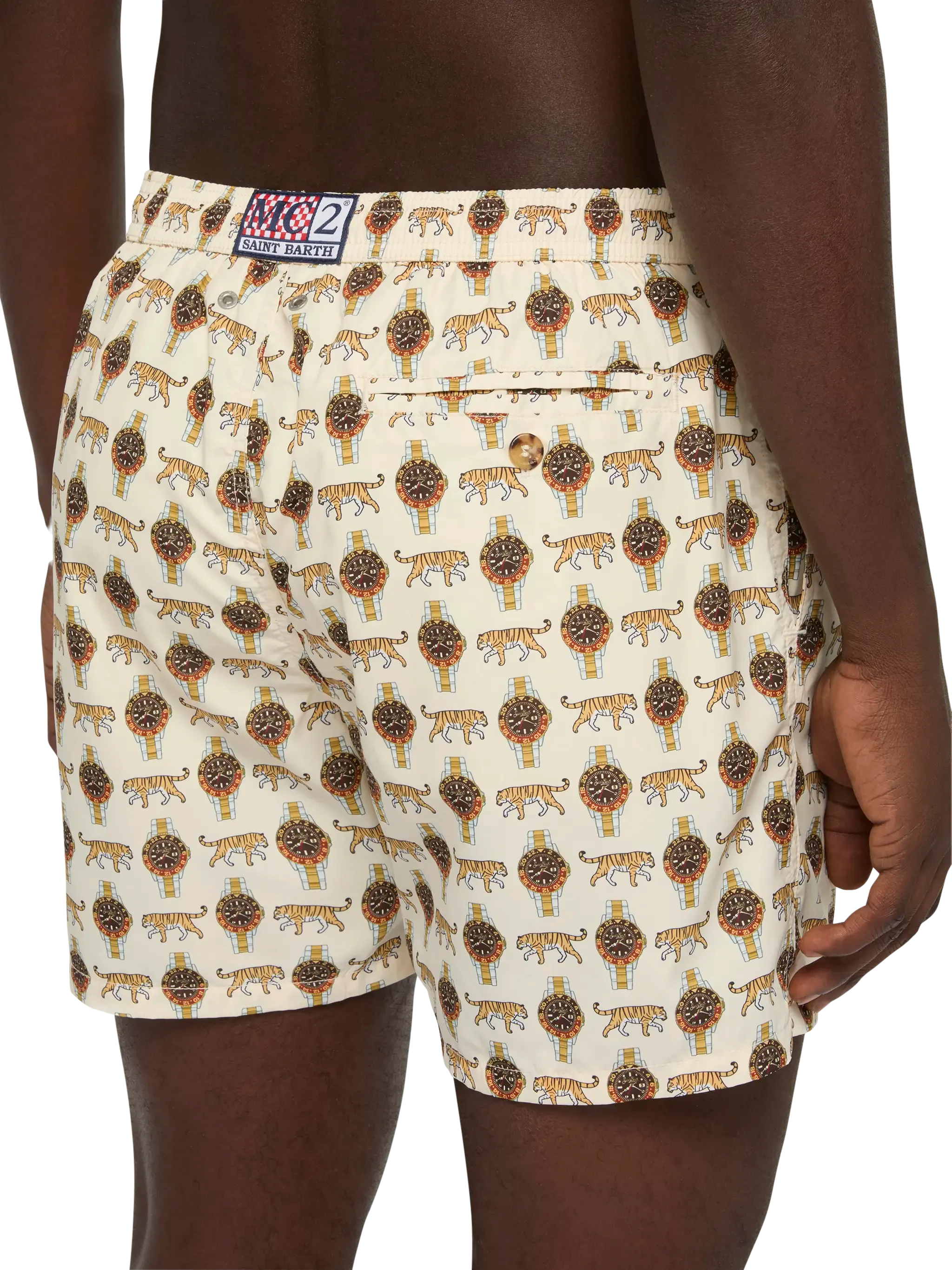 Lightweight fabric swim shorts Lighting with watch print