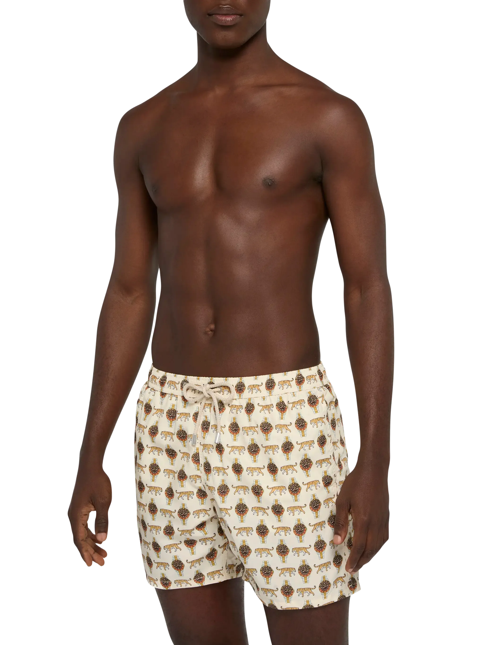 Lightweight fabric swim shorts Lighting with watch print