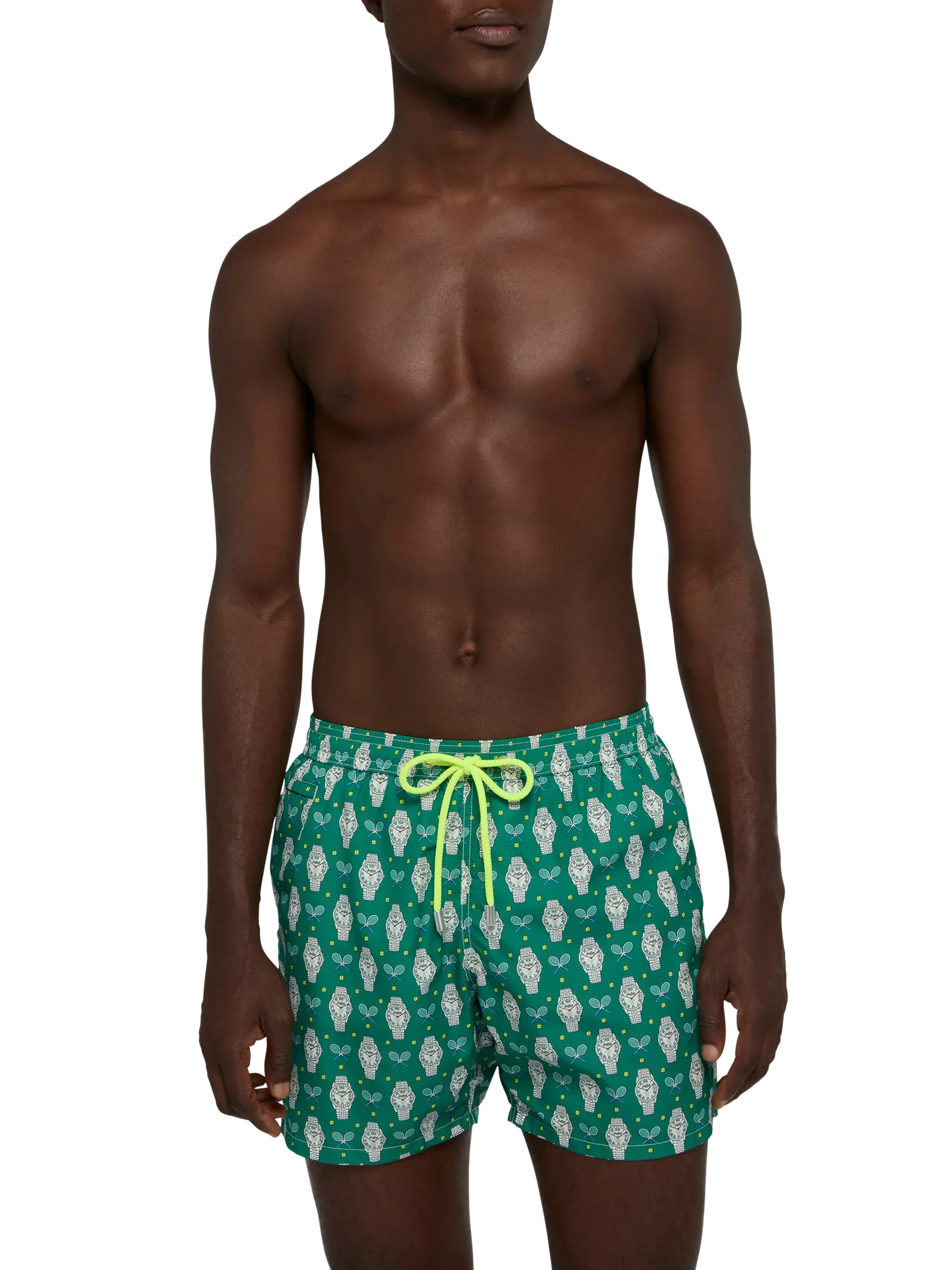 Lightweight fabric swim shorts Lighting with watch print