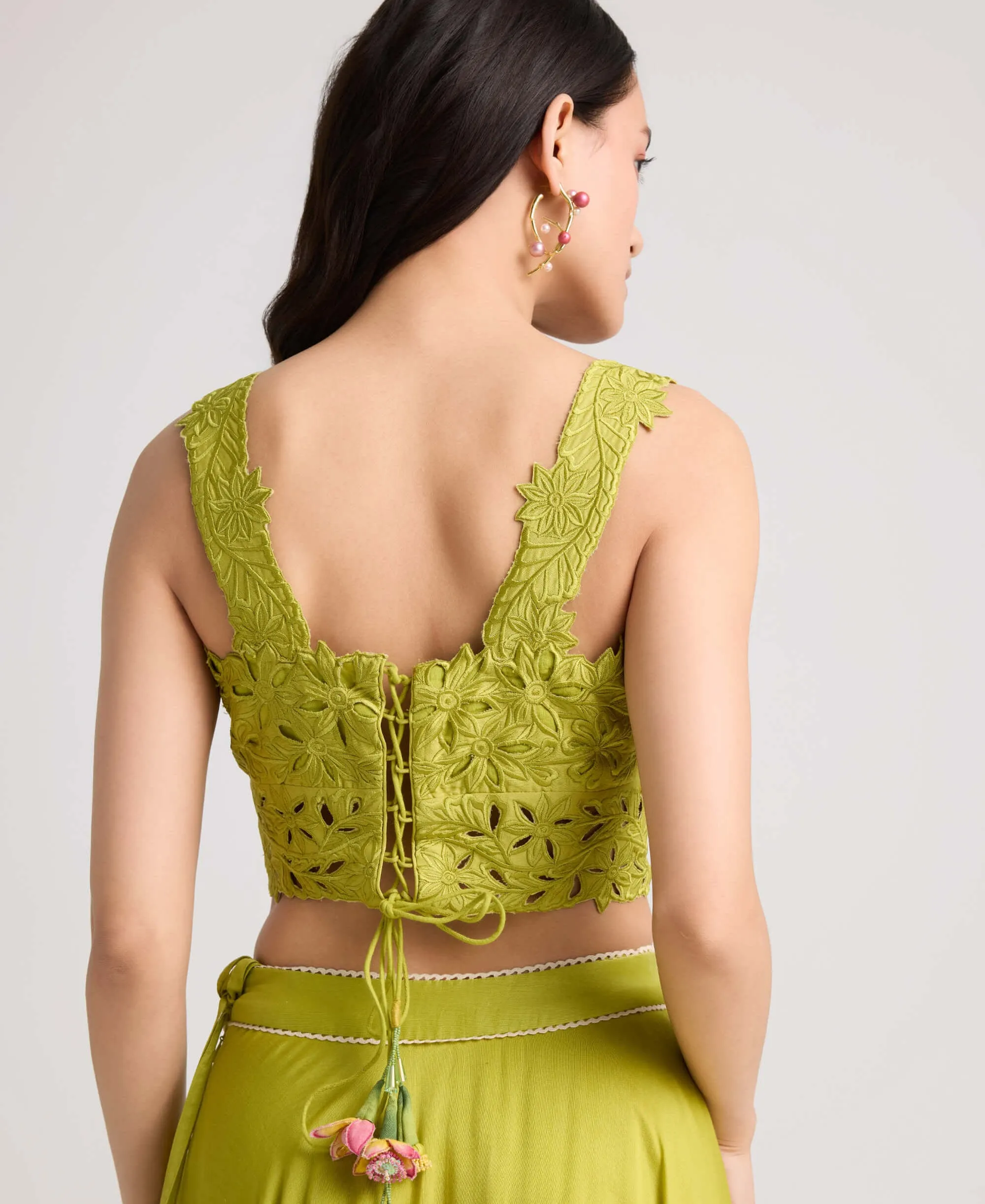 Lime green cutwork bustier