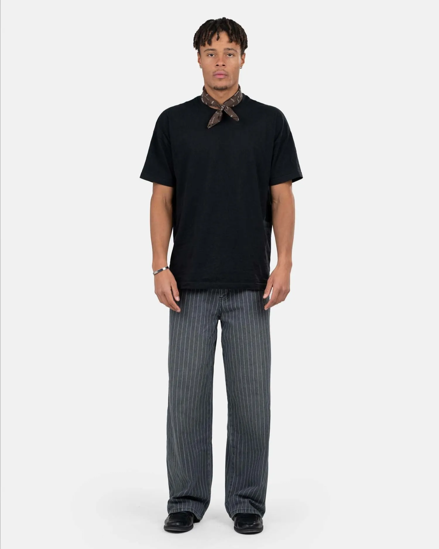 Loose Fit Denim Jeans Washed Pinstripe