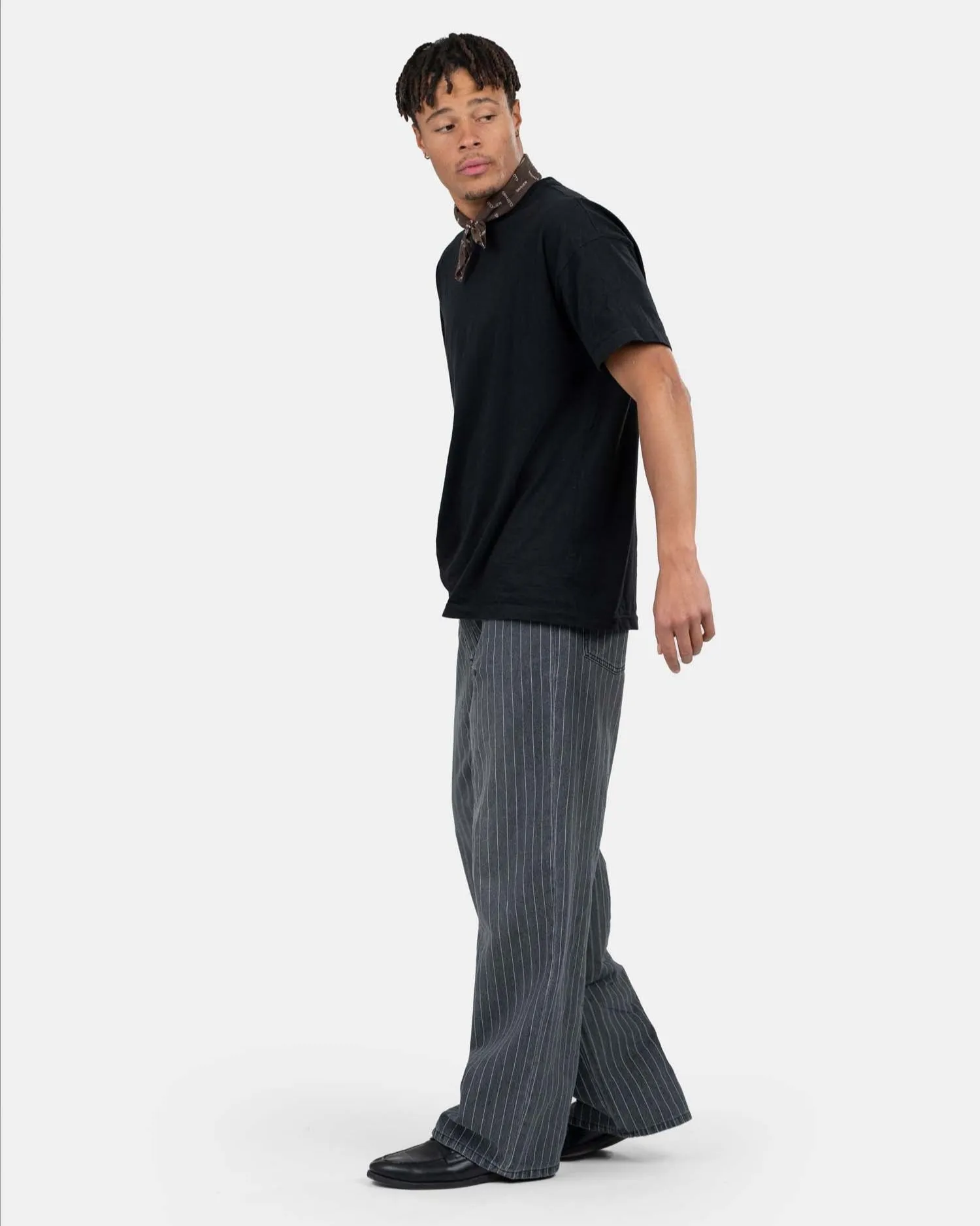 Loose Fit Denim Jeans Washed Pinstripe
