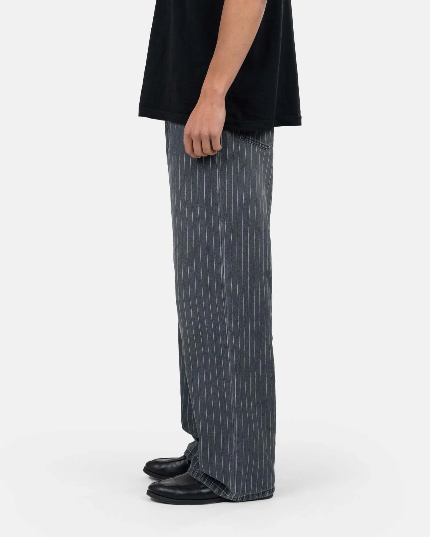 Loose Fit Denim Jeans Washed Pinstripe