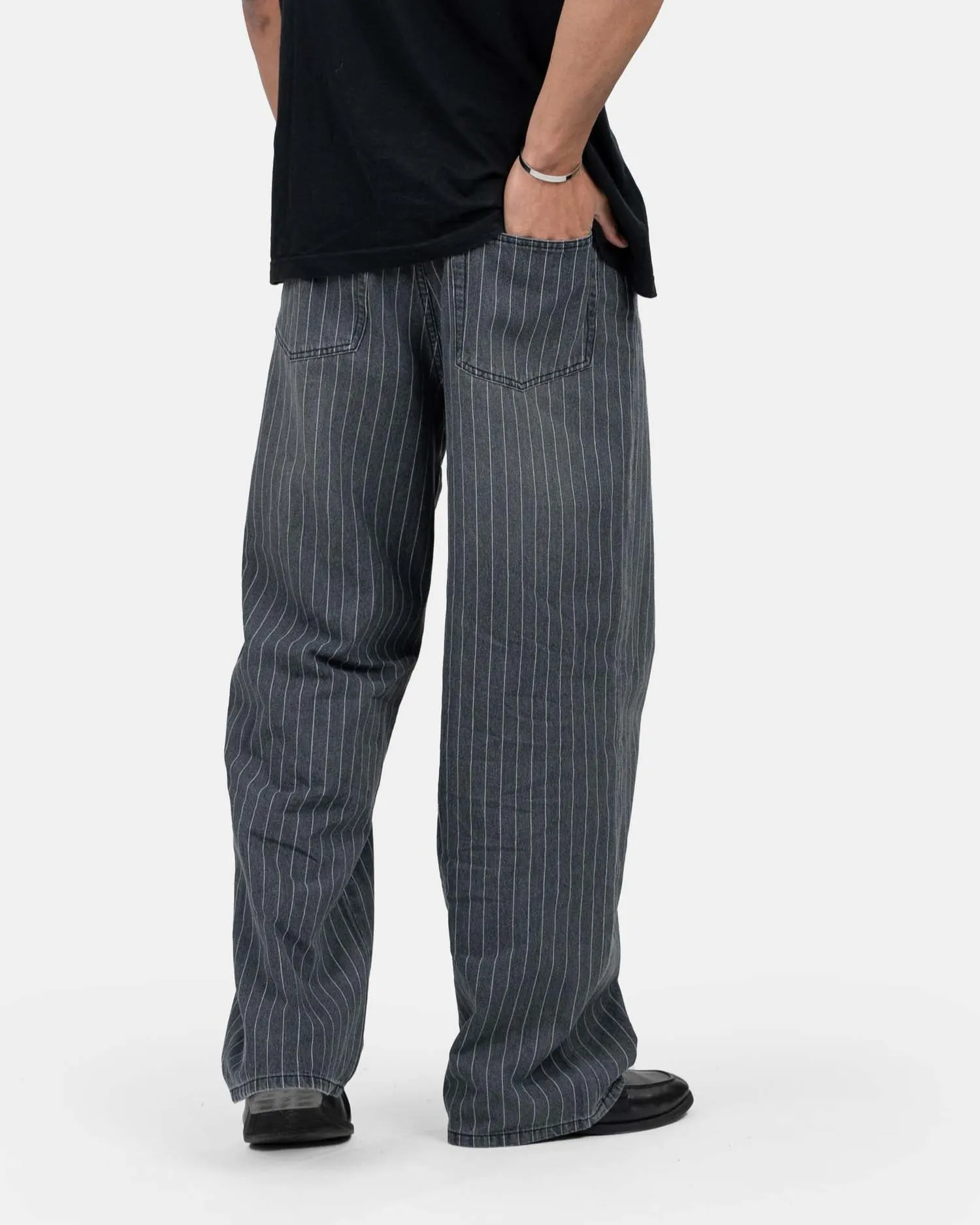 Loose Fit Denim Jeans Washed Pinstripe