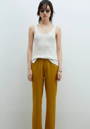 Loose-Fit Linen Trousers - Olive
