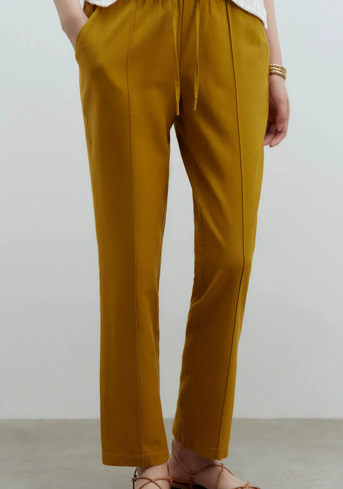 Loose-Fit Linen Trousers - Olive