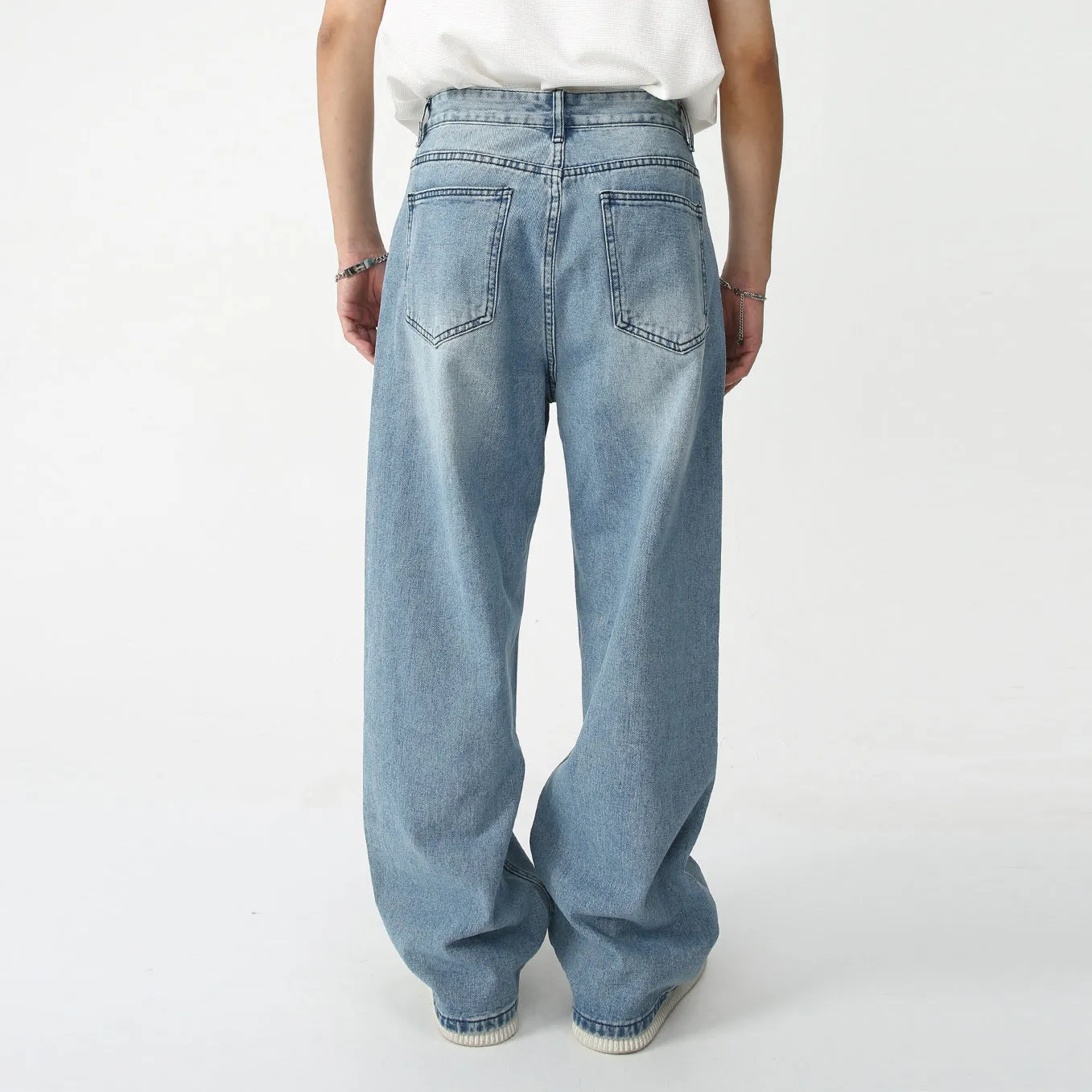 Loose-fit statement digital print wide-leg mopping jeans
