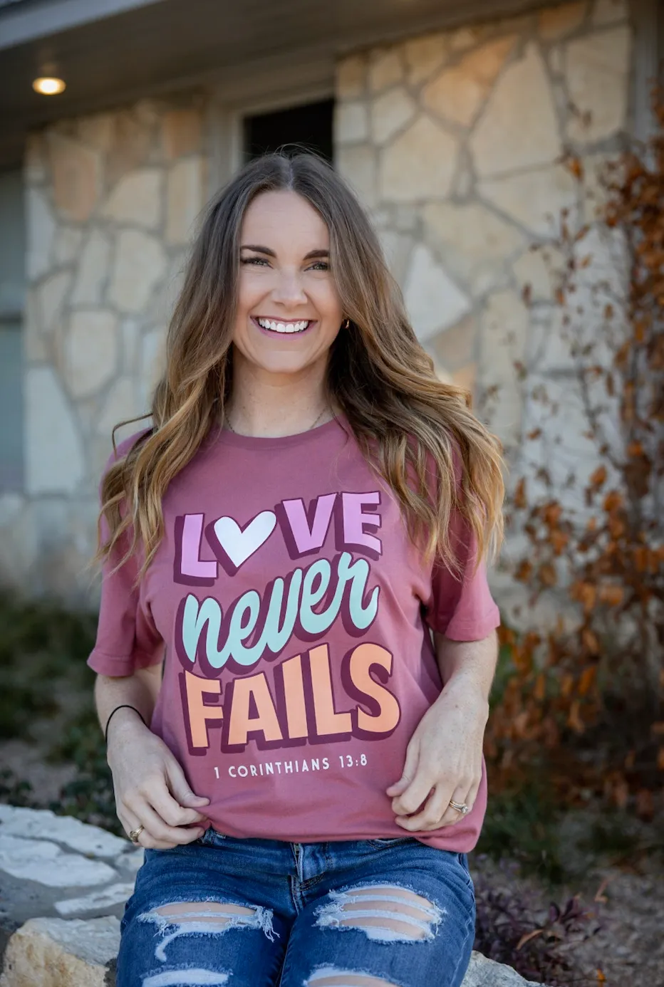 Love Never Fails - Short Sleeve (Mauve Berry) Graphic Tee