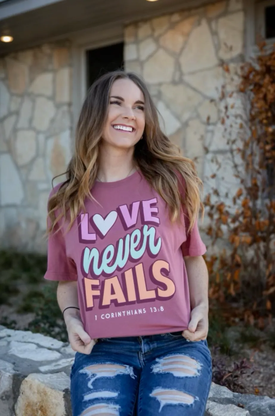 Love Never Fails - Short Sleeve (Mauve Berry) Graphic Tee