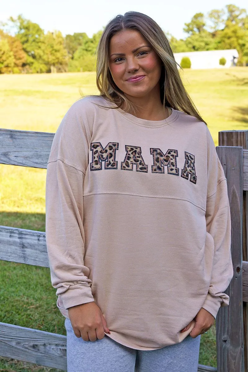 Mama Chenille Patch Everyday Appeal Seam Detail Top, Beige