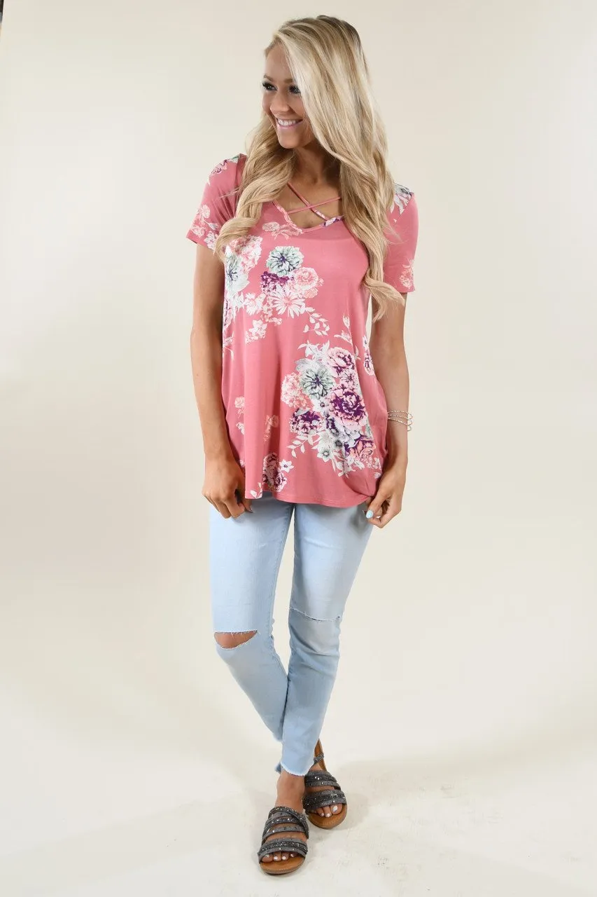Mauve Floral Criss Cross Top