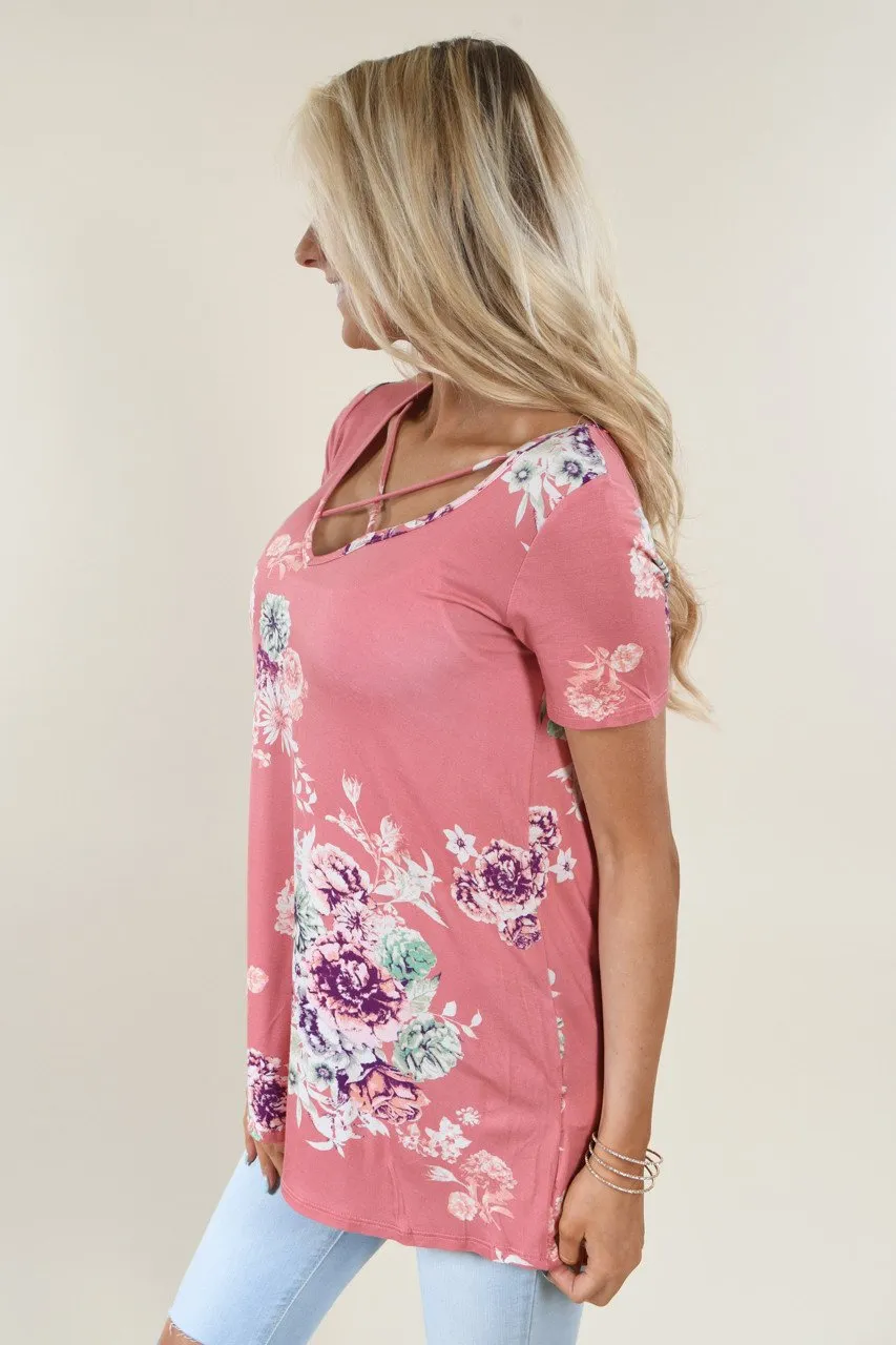Mauve Floral Criss Cross Top