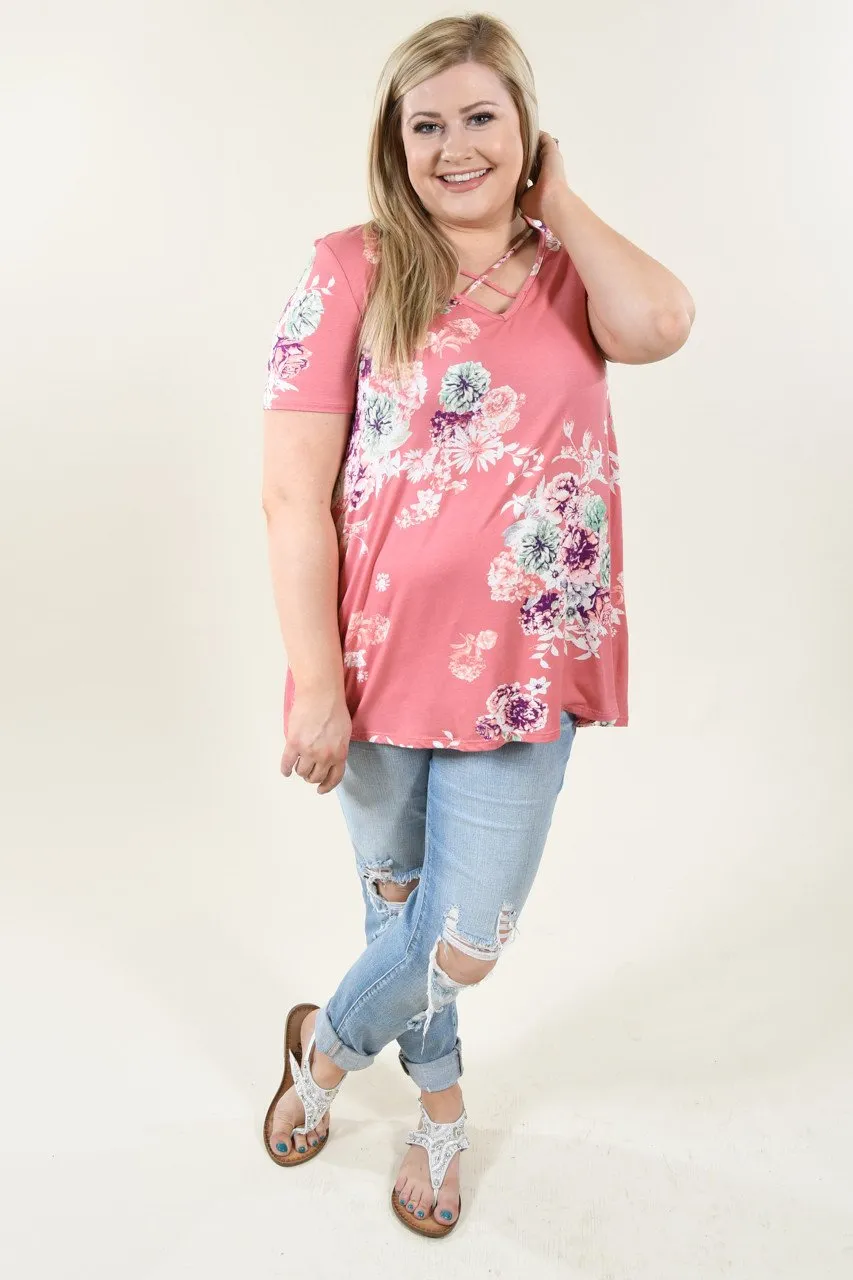 Mauve Floral Criss Cross Top