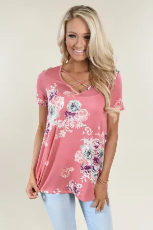 Mauve Floral Criss Cross Top