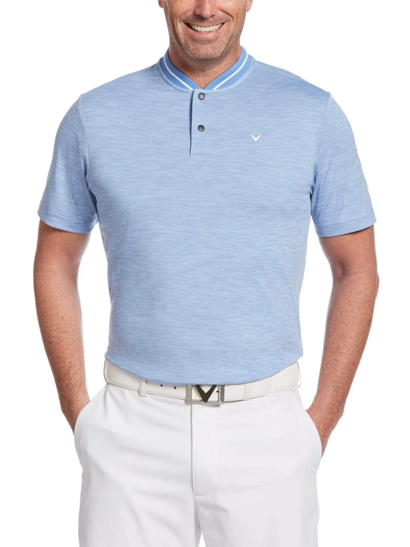 Mens Broken Stripe Polo with Baseball Collar