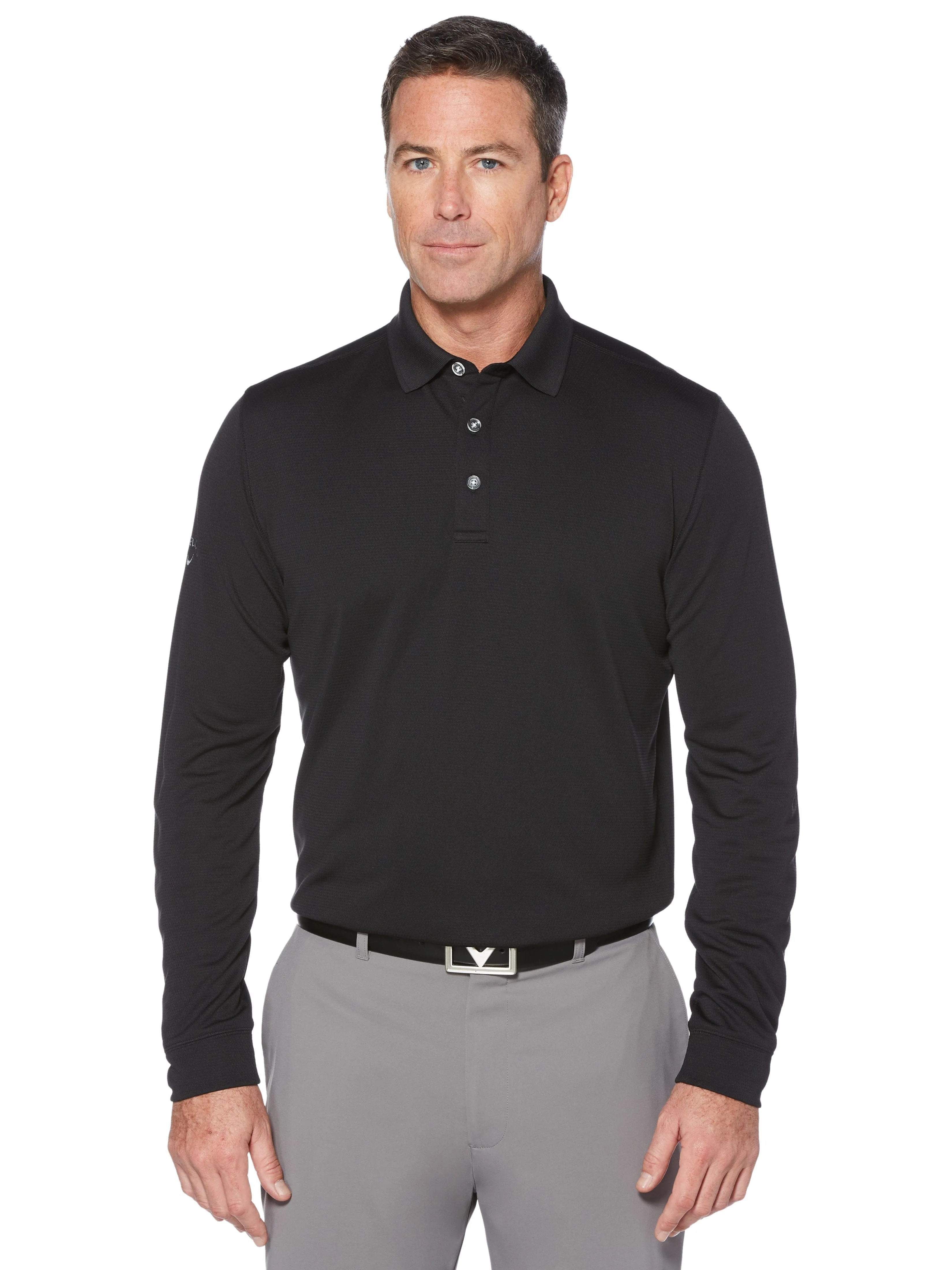 Mens Solid Long Sleeve Polo