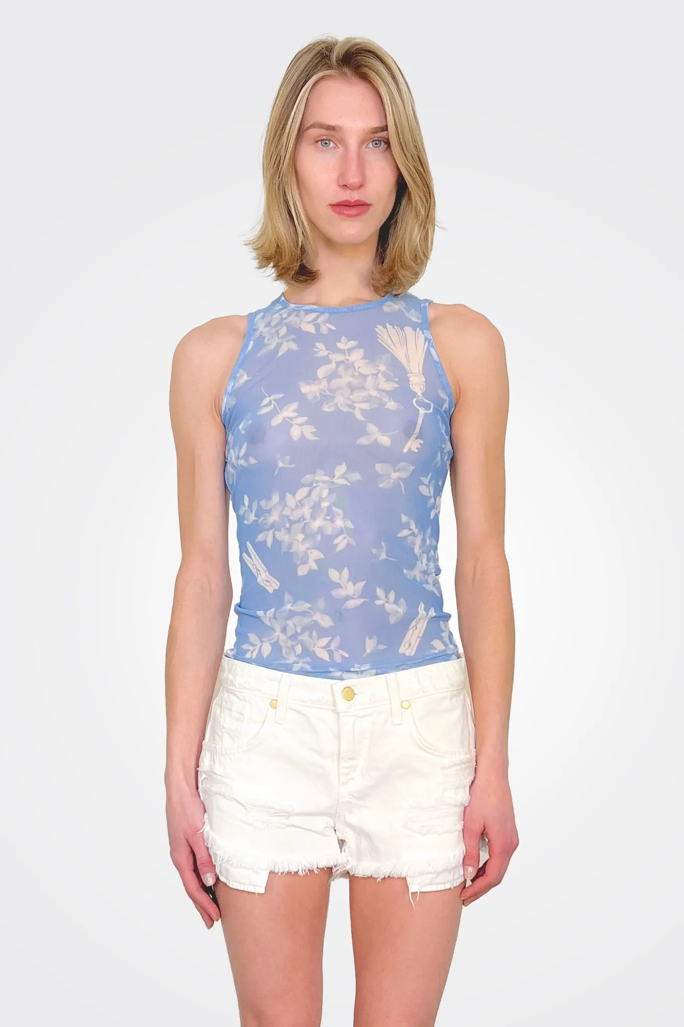Mesh Sleeveless Top - Light Blue