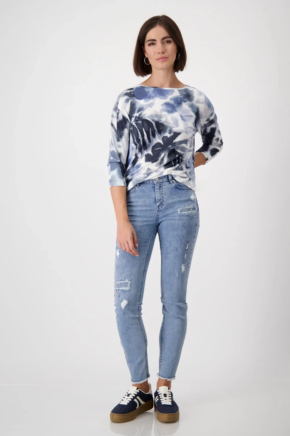 Monari 3/4 Sleeve Viscose Printed Top 808101