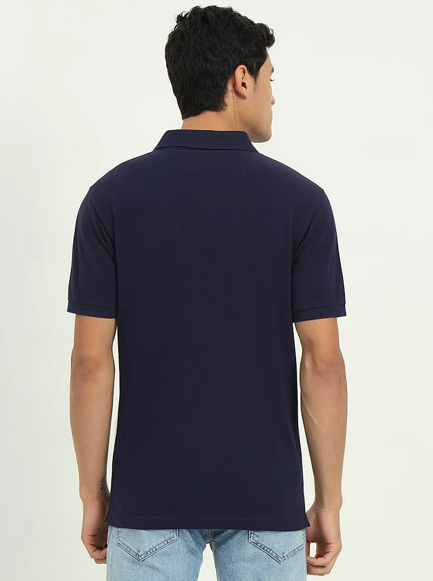 Navy Blue & White Striped Slim Fit Polo T-Shirt | Greenfibre