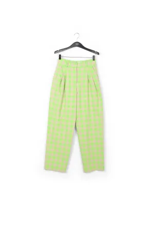 Neon green checkered relaxed-fit pants