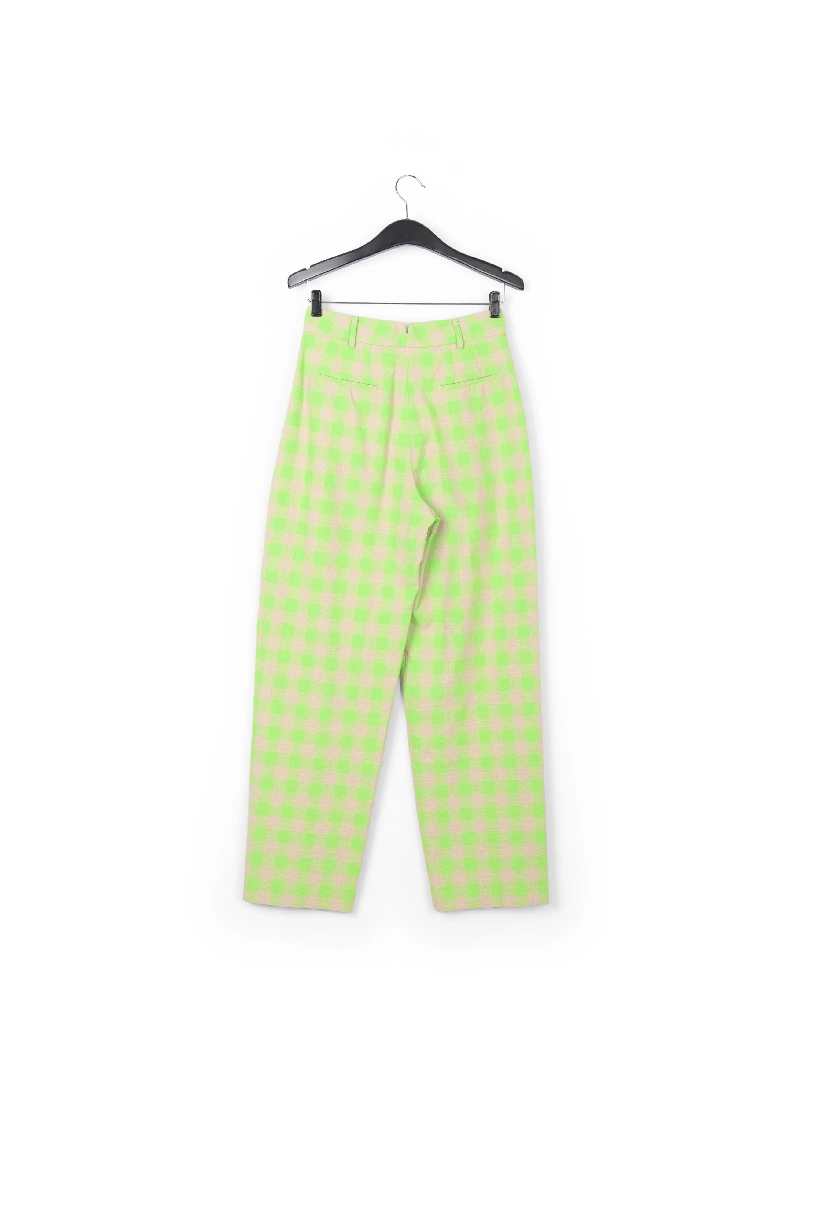 Neon green checkered relaxed-fit pants