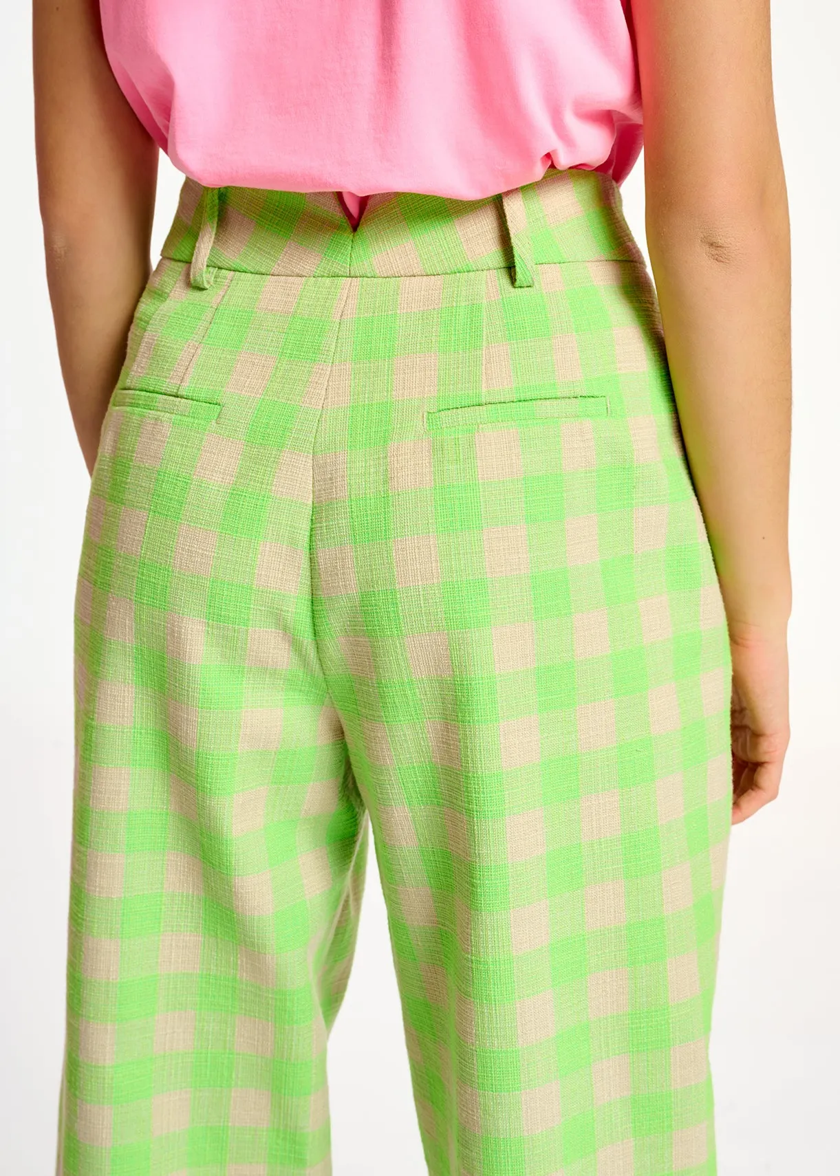 Neon green checkered relaxed-fit pants