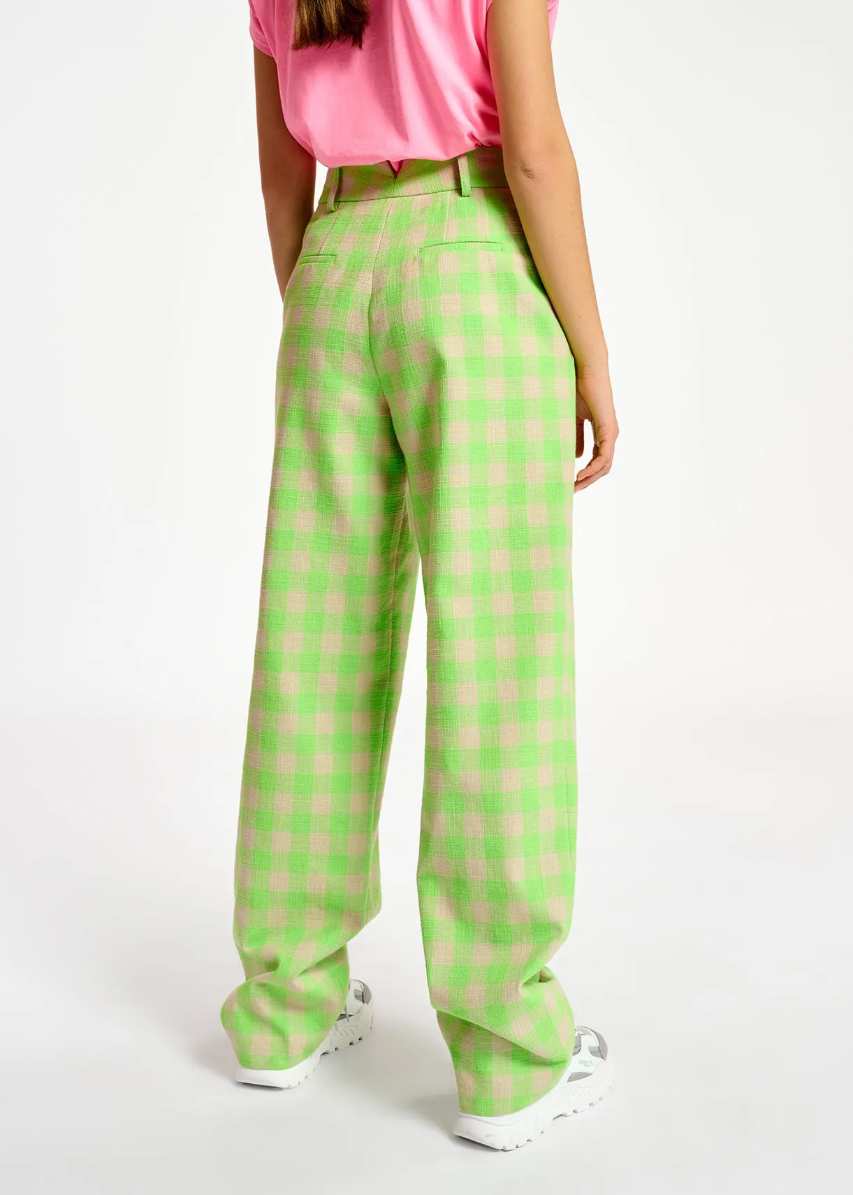 Neon green checkered relaxed-fit pants