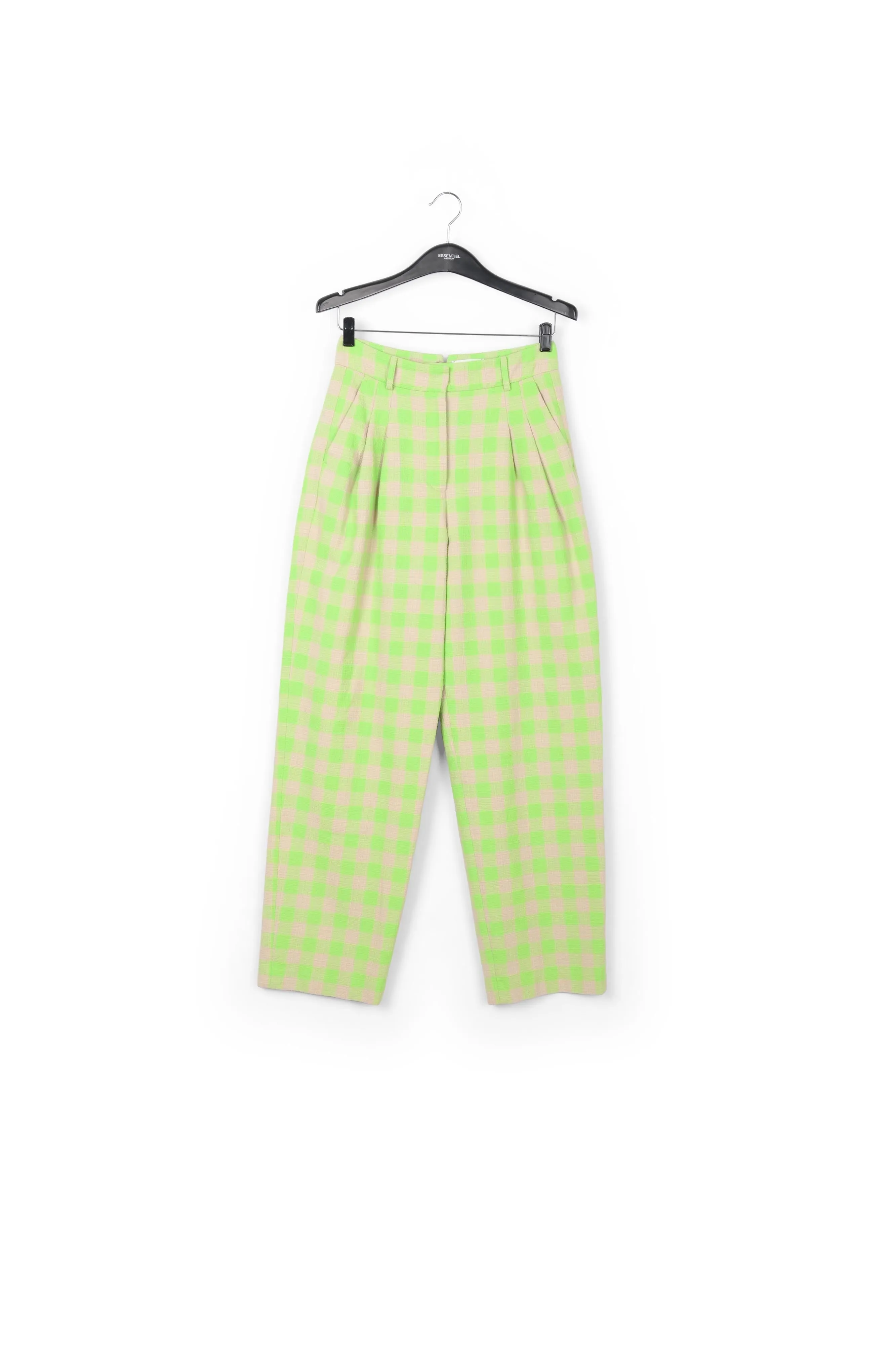 Neon green checkered relaxed-fit pants