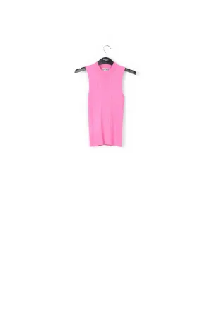 Neon pink fitted ribbed-knit top