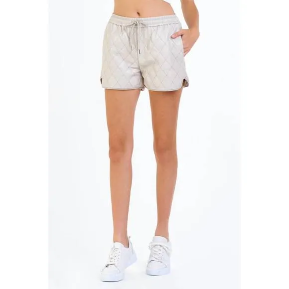 NEW DEAR JOHN DENIM clara vegan leather shorts in bone