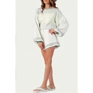 NEW LUCCA hygea striped knitted shorts in sage