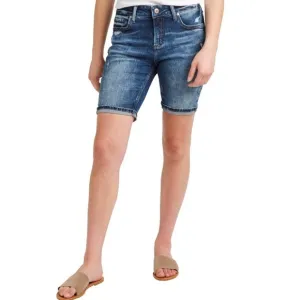NWT Silver Jeans Elyse Mid Rise Curvy Fit Distresses Bermuda Short Indigo