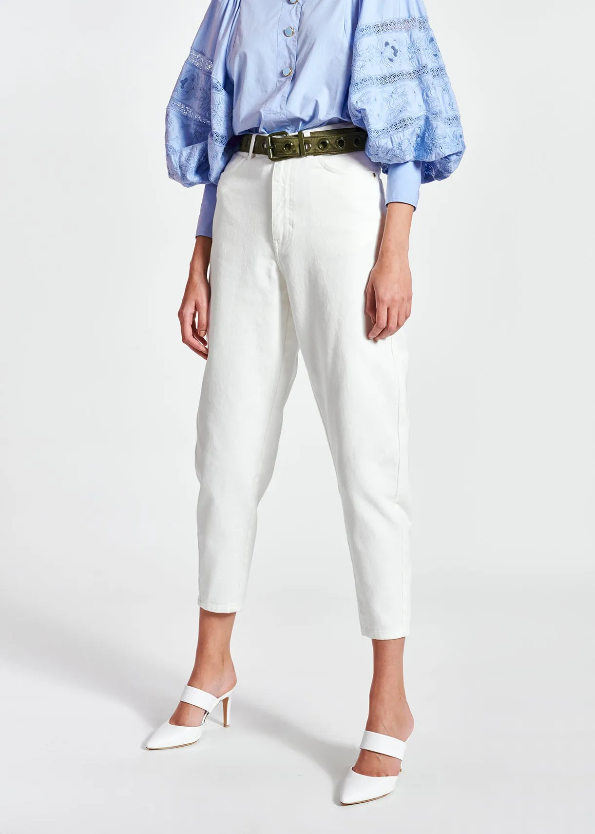Off-white high-waisted loose-fit jeans