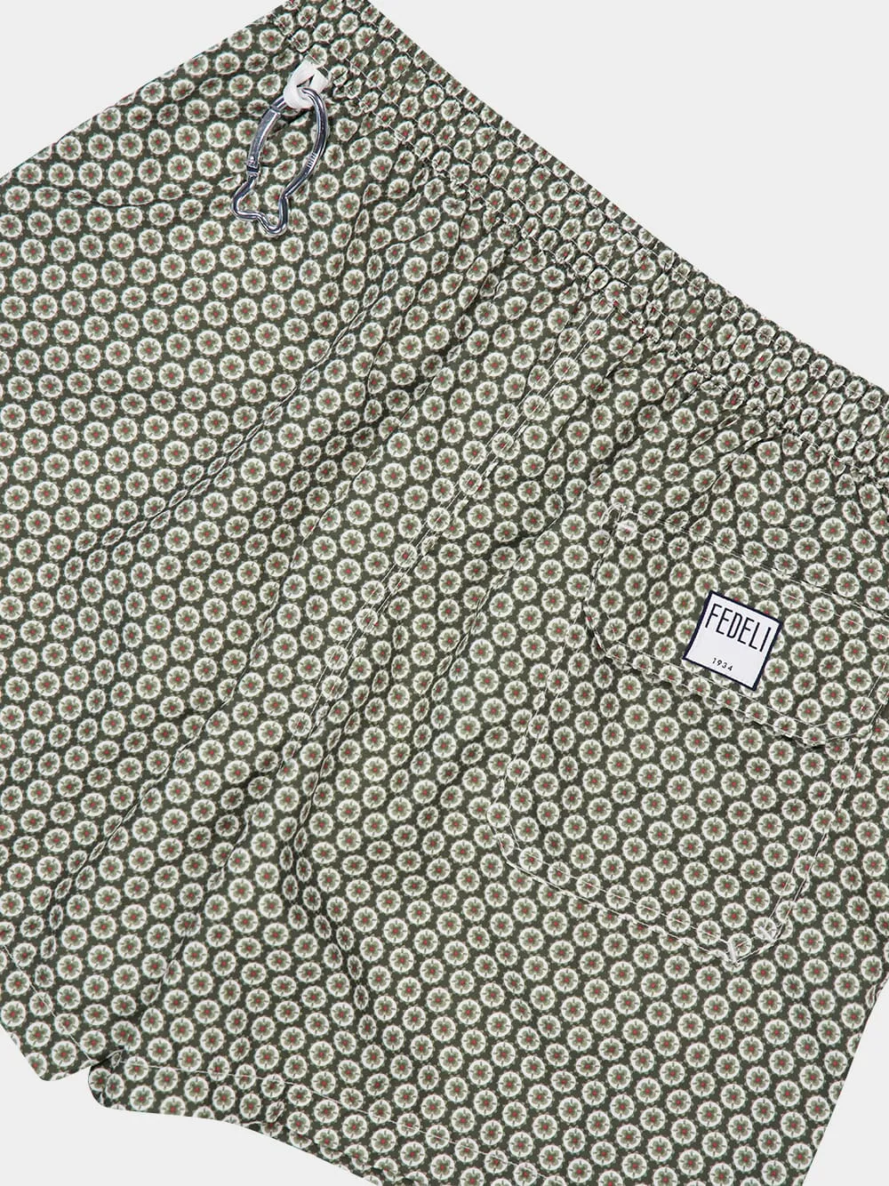 Olive Green Printed Swim Shorts Madeira