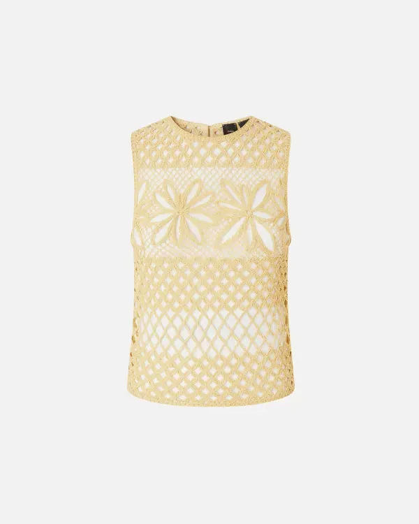 Perforated Crochet Sleeveless Top - Mustard