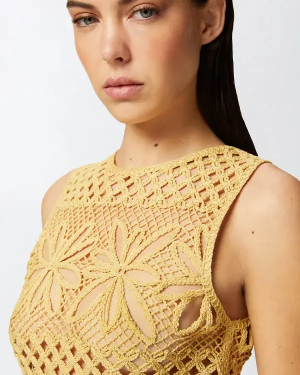 Perforated Crochet Sleeveless Top - Mustard