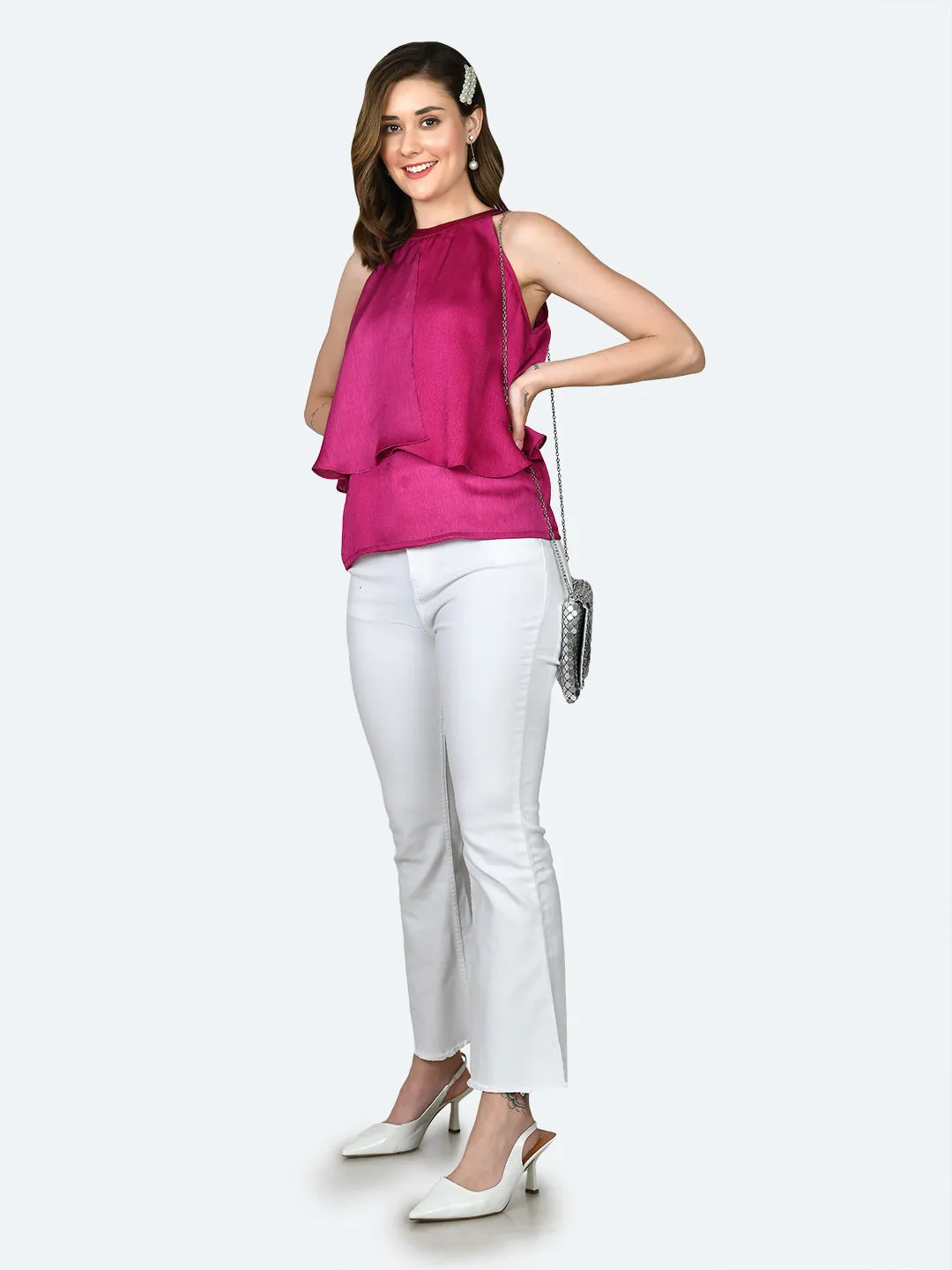 Pink Solid Layered Top