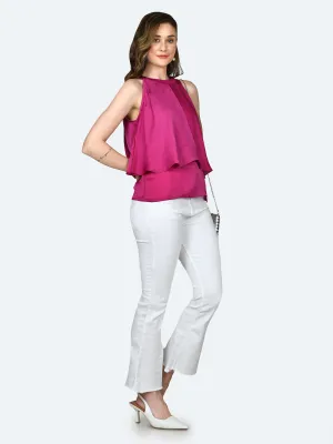 Pink Solid Layered Top