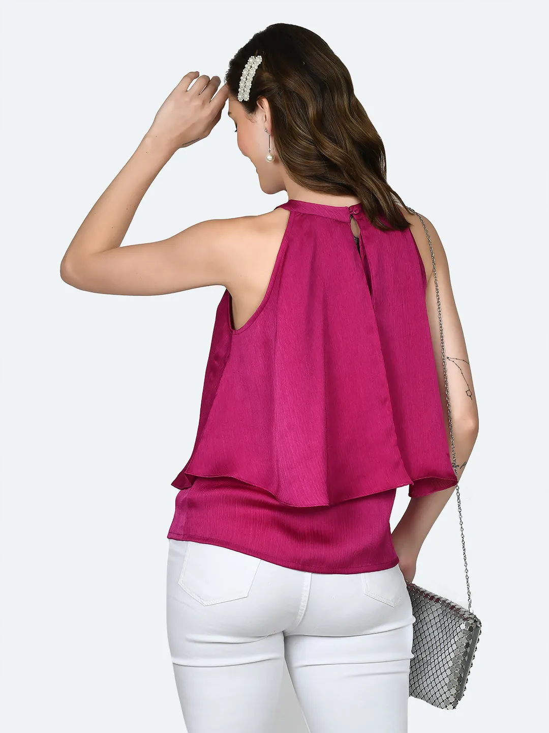 Pink Solid Layered Top