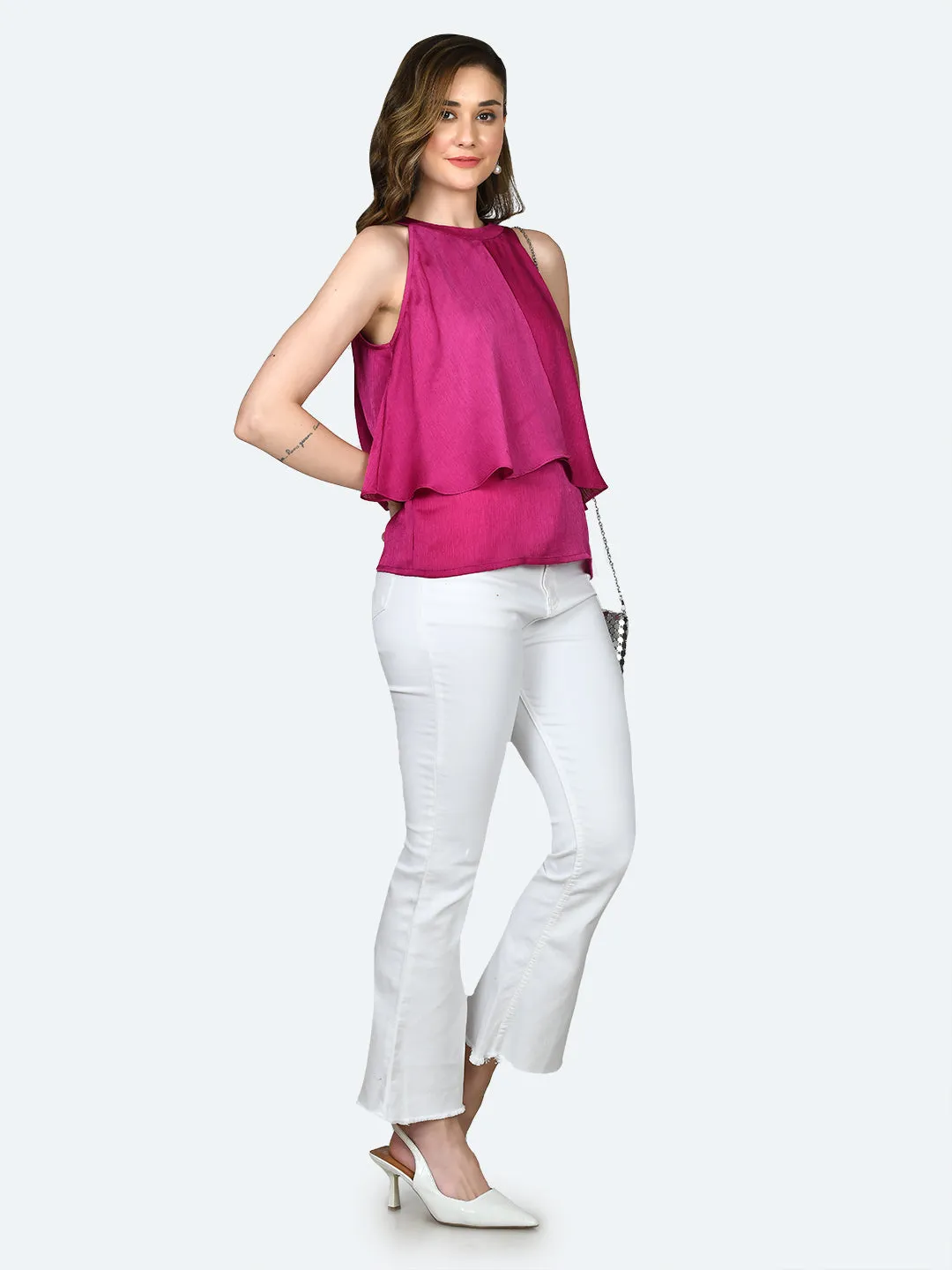 Pink Solid Layered Top