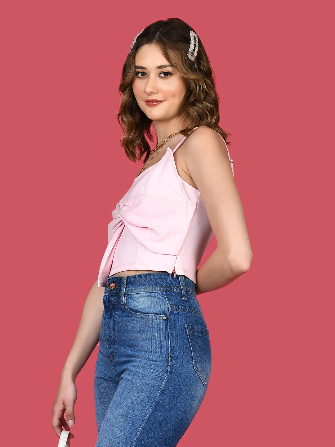 Pink Solid Strappy Top