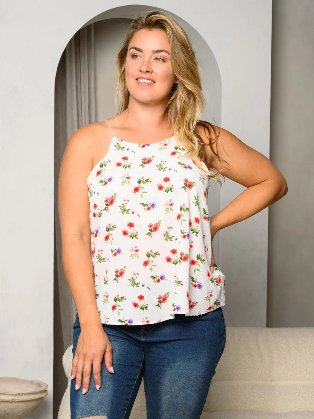 PLUS SIZE SLEEVELESS FLORAL TANK TOP