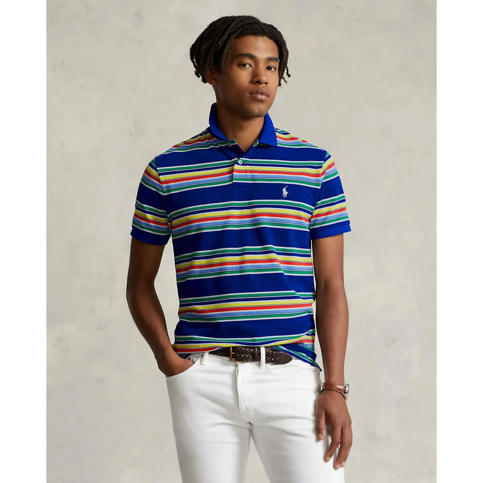 Polo Ralph Lauren - Custom Fit Mesh Polo - Stripe - Heritage Royal Blue Multi