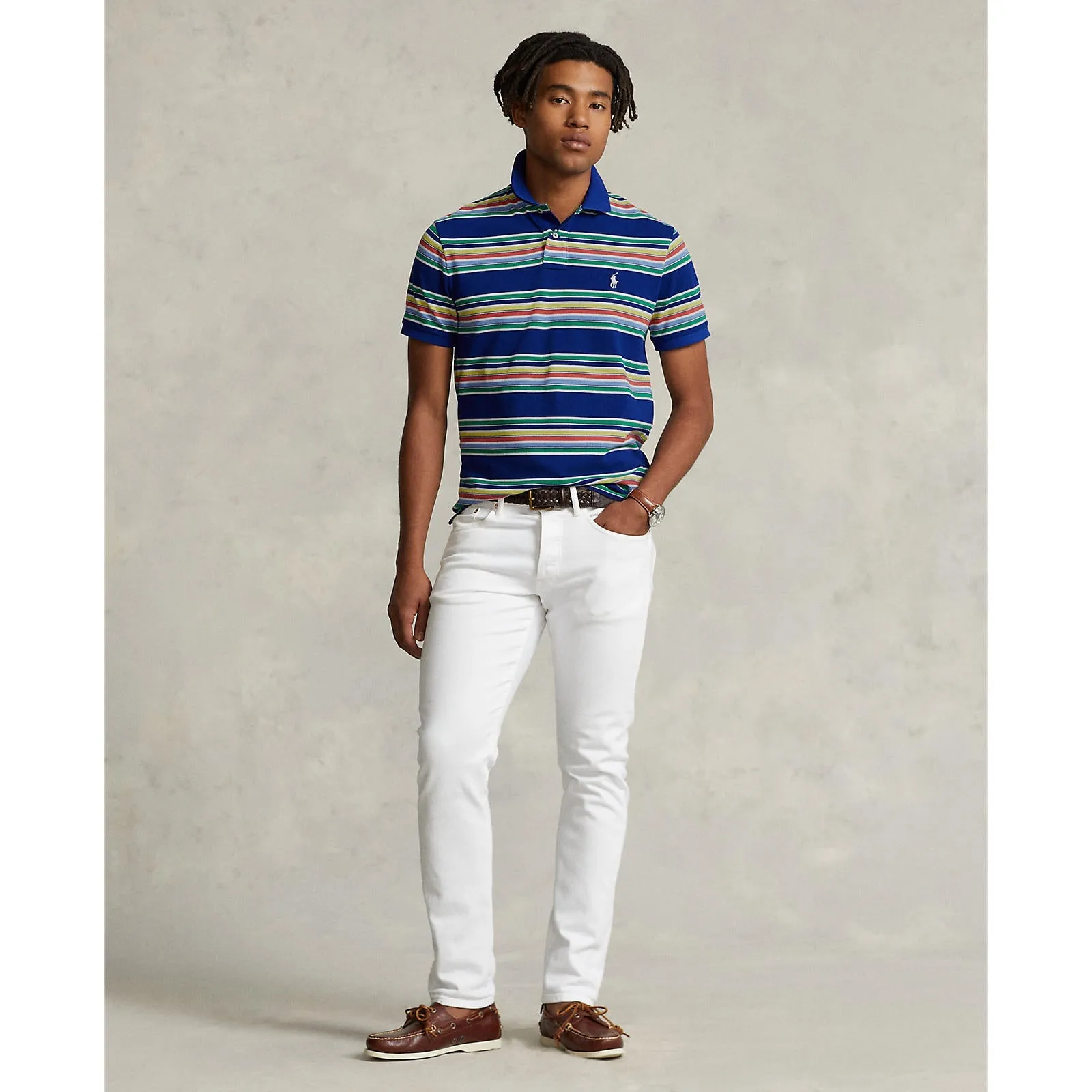 Polo Ralph Lauren - Custom Fit Mesh Polo - Stripe - Heritage Royal Blue Multi