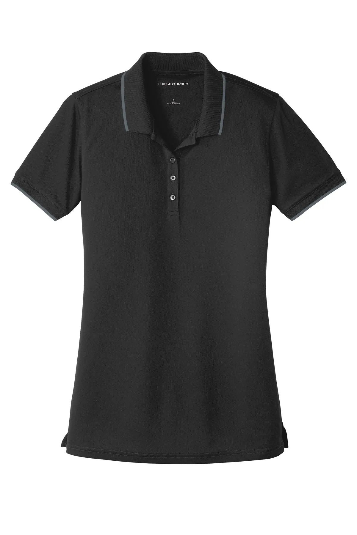 Port Authority Women's Dry Zone UV Micro-Mesh Tipped Polo. LK111 Deep Black/ Graphite