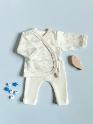 Premature Baby Set, Wrap top & trousers, Ocean Blue, Premium Organic Cotton