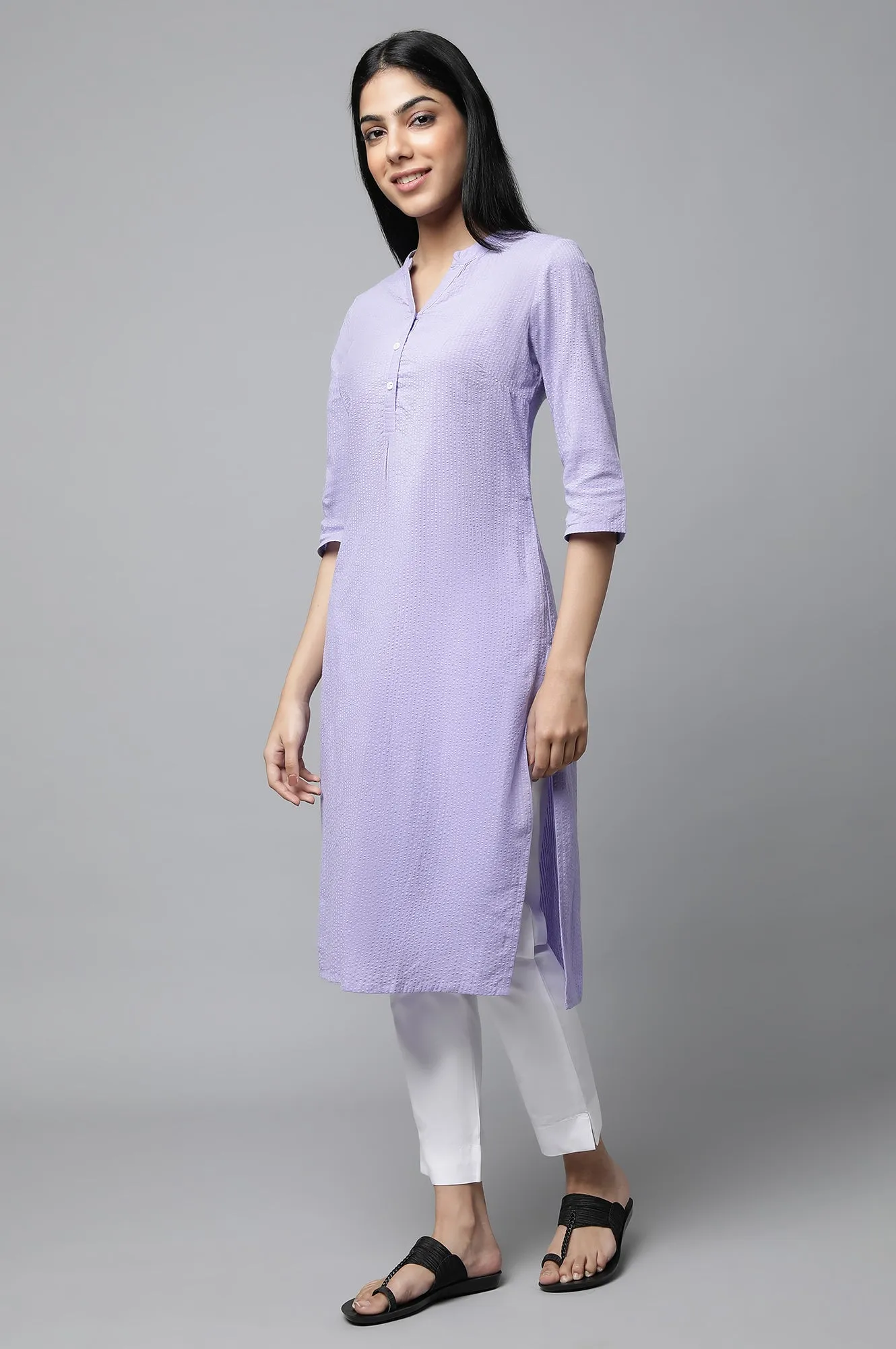 Purple Seer Sucker kurta & Trouser Set