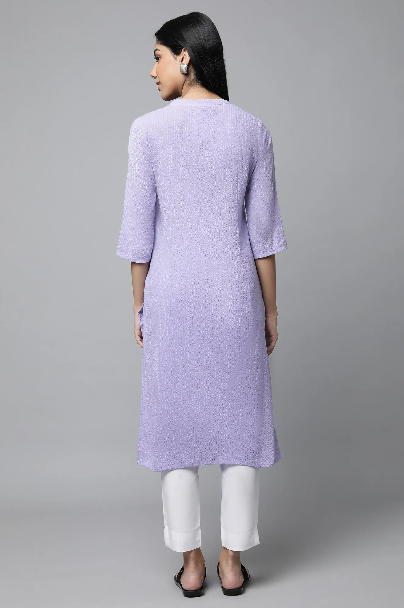 Purple Seer Sucker kurta & Trouser Set